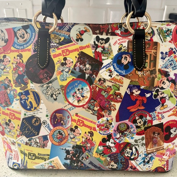 ORIGINAL Dooney & Bourke 1975 Disney Mickey Collage Leather Tote with Black Trim - Picture 3 of 5